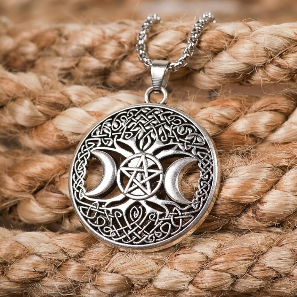 Silver Celtic Moon Pendant Necklace - Picture 2 of 6